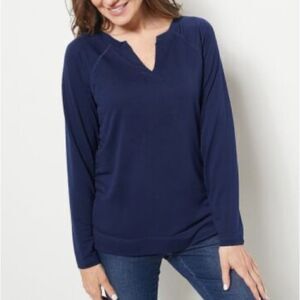 Belle by Kim Gravel Luxe French Terry Split Neck Top